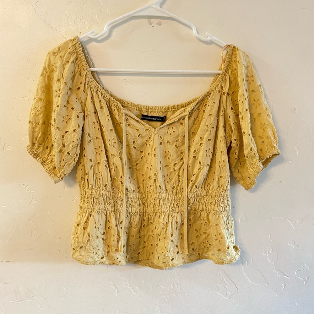 Abercrombie & Fitch Mustard Yellow Eyelet Crop Top Small